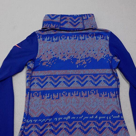 Nike Pro Dri-FIT Top Women Medium Blue Fair Isle‎ Print Long Sleeve Funnel Neck - Picture 9 of 10